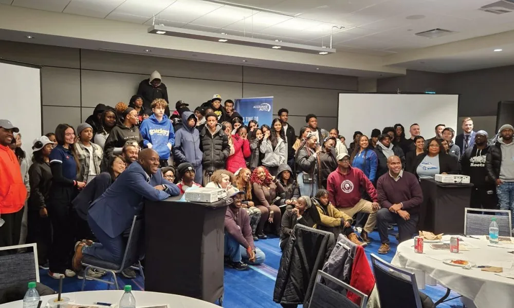 A room full of high-school students with Accelerate Auto at the Canadian International AutoShow